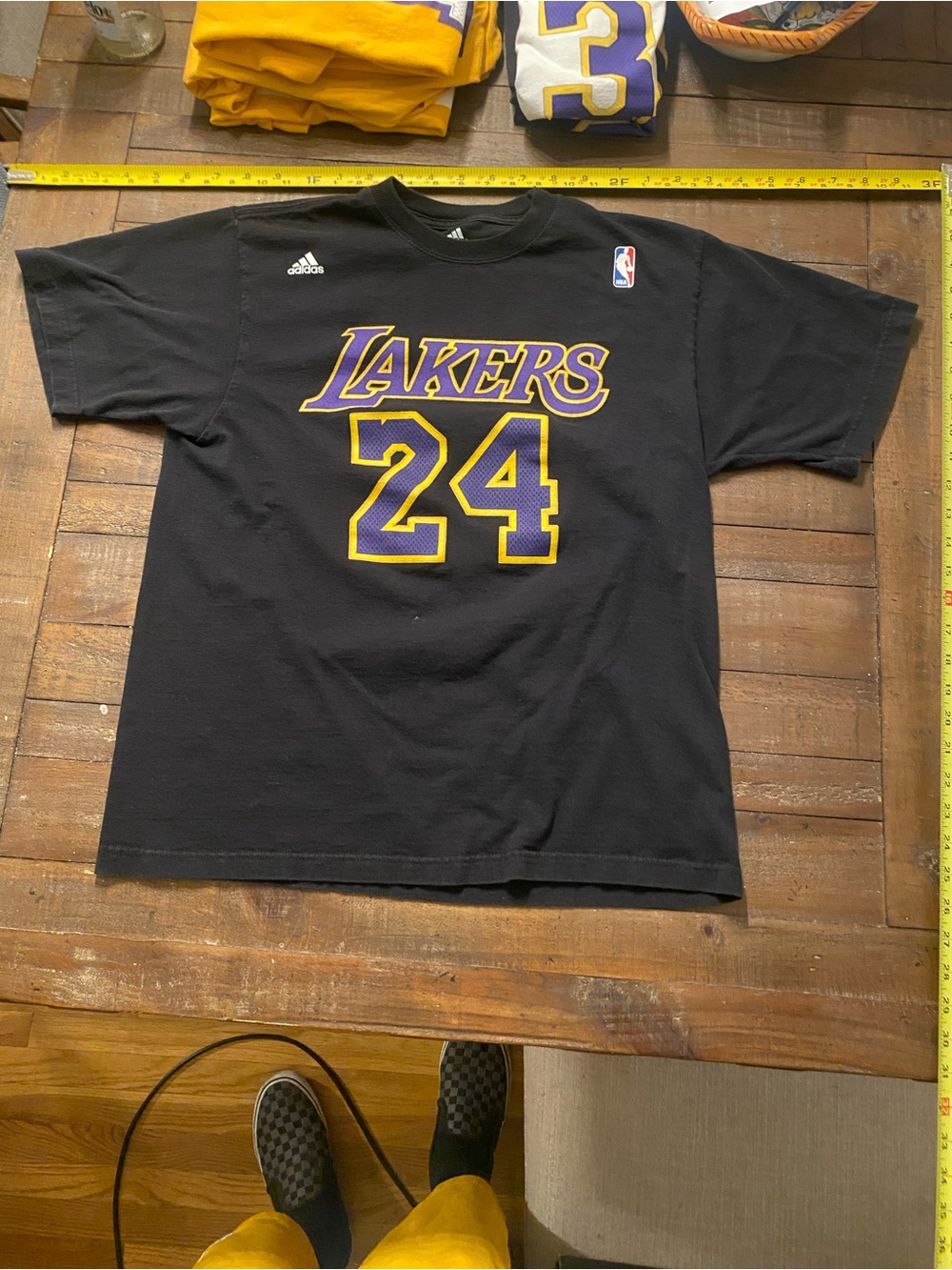 adidas Black Lakers #24 Graphic Tee with Purple & Gold Print